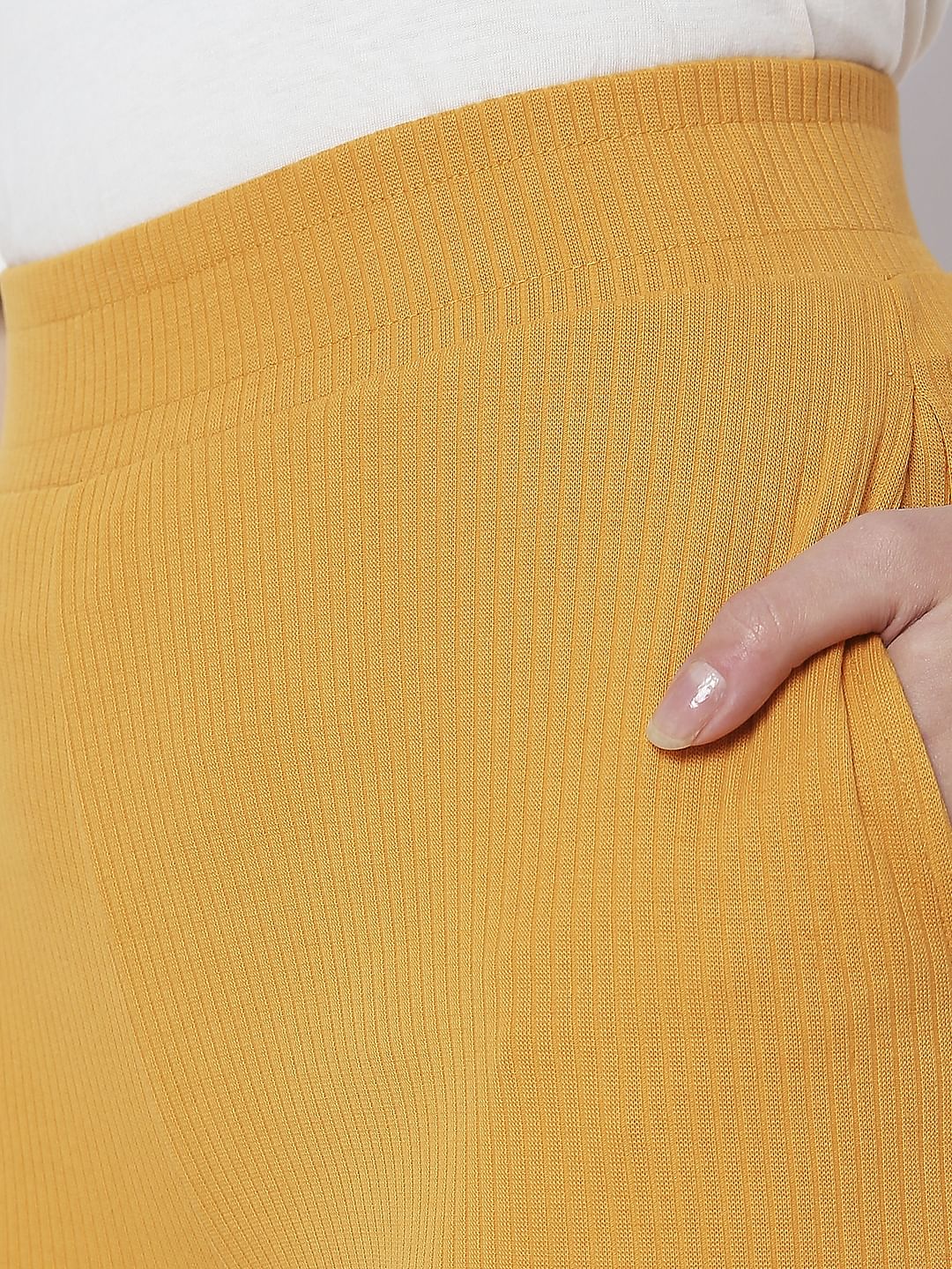 Orange High Rise Ribbed Wide Leg Pants