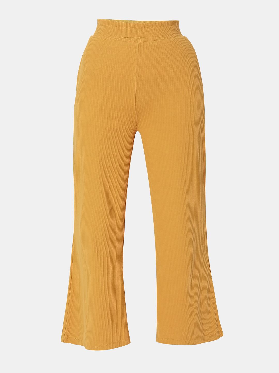 Orange High Rise Ribbed Wide Leg Pants