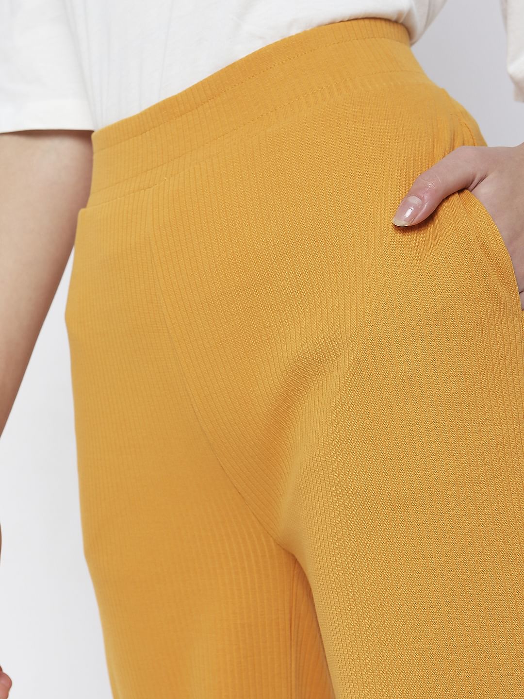 Orange High Rise Ribbed Wide Leg Pants