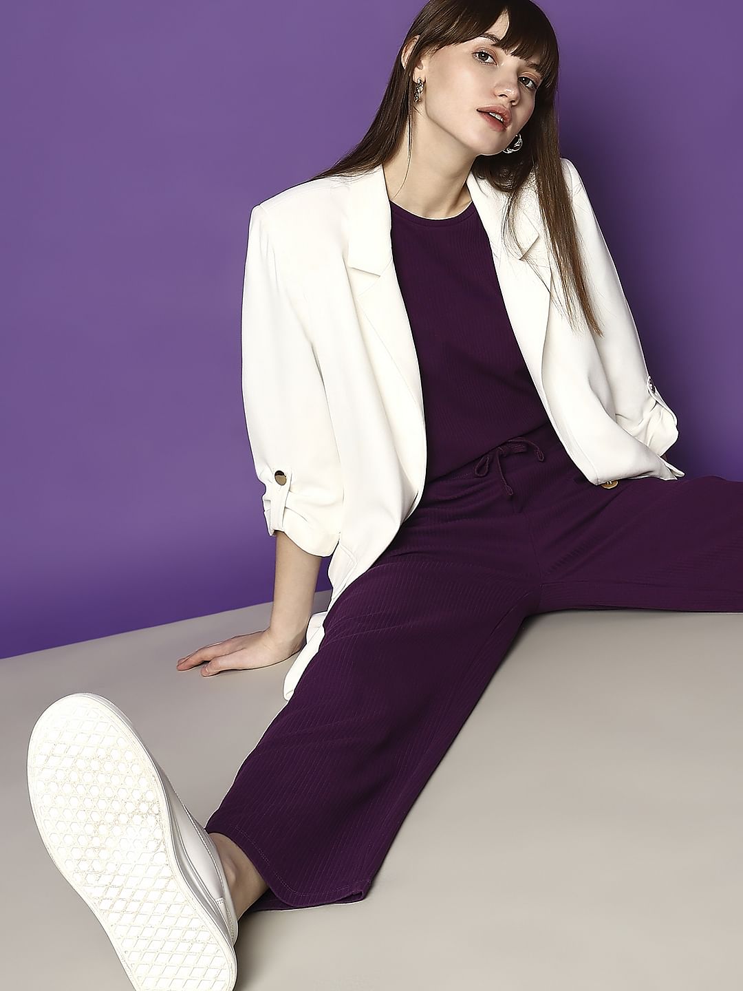 Purple High Rise Knitted Pants