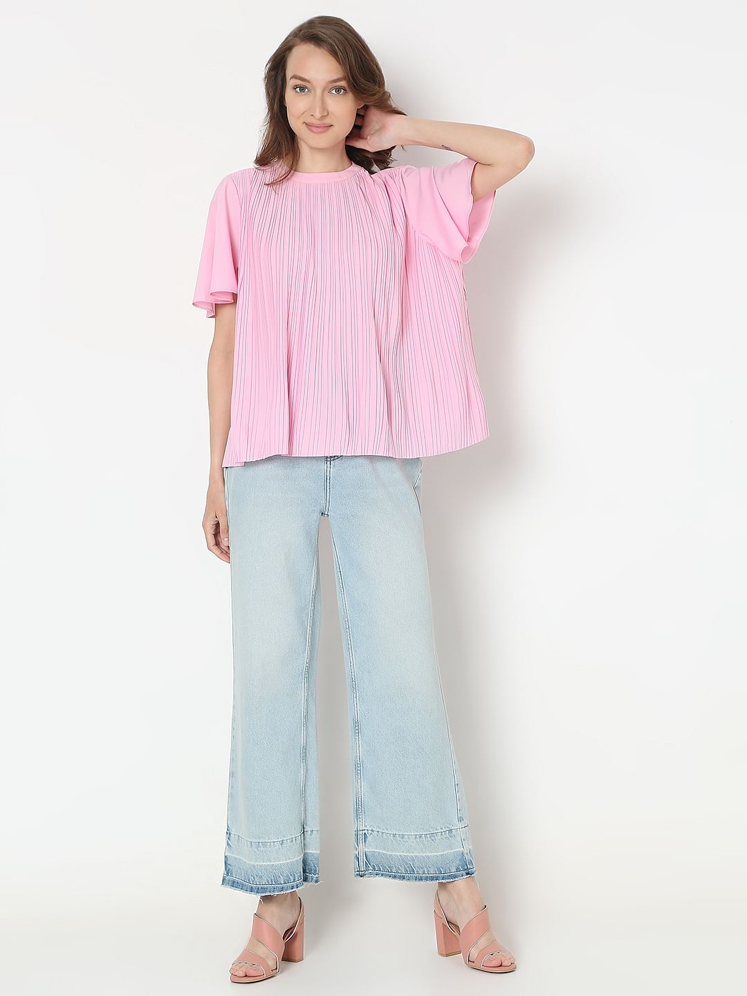 Pink Pleated Flared Top