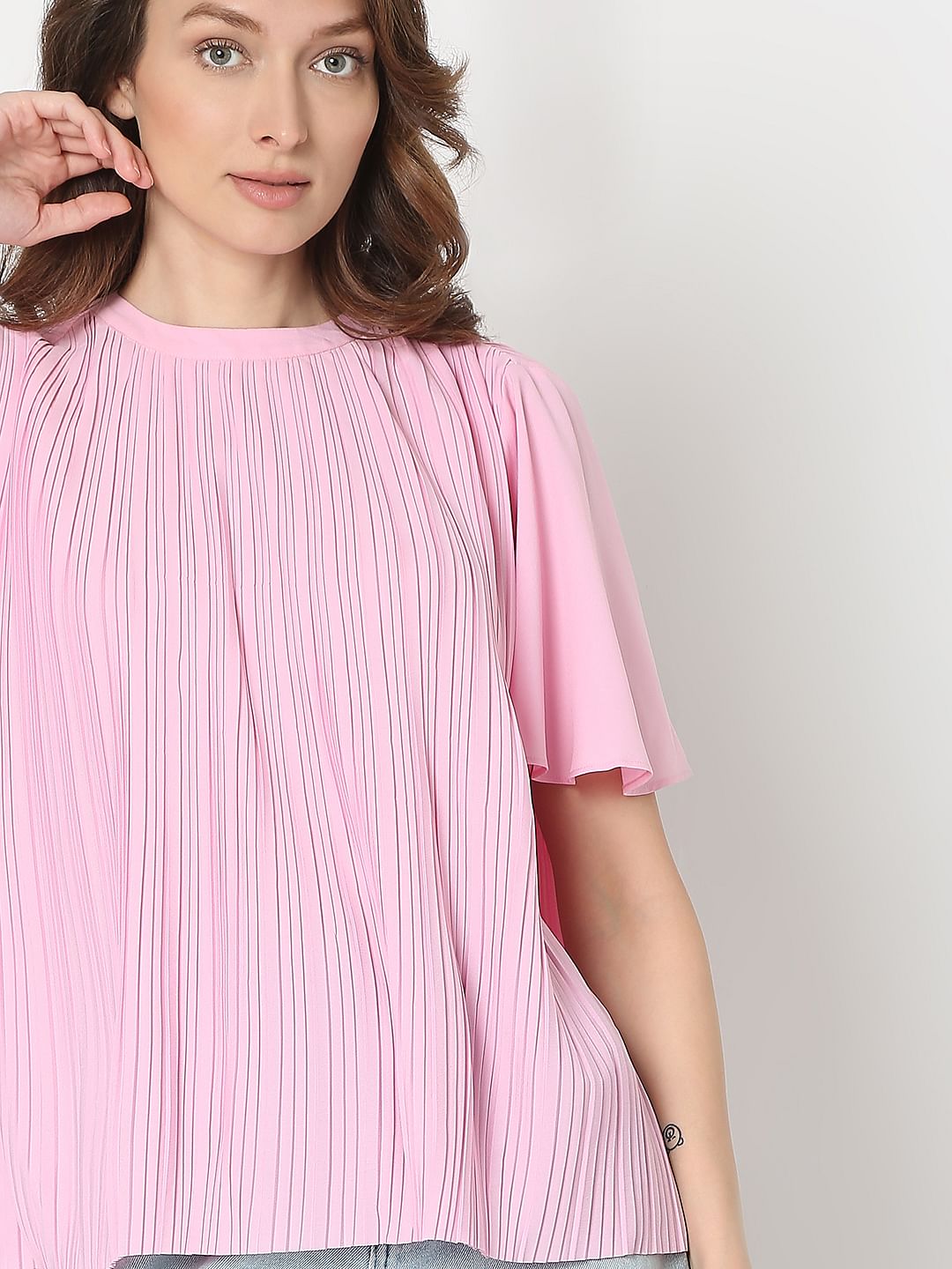 Pink Pleated Flared Top