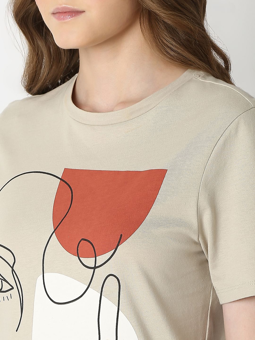 Beige Abstract Print T-Shirt