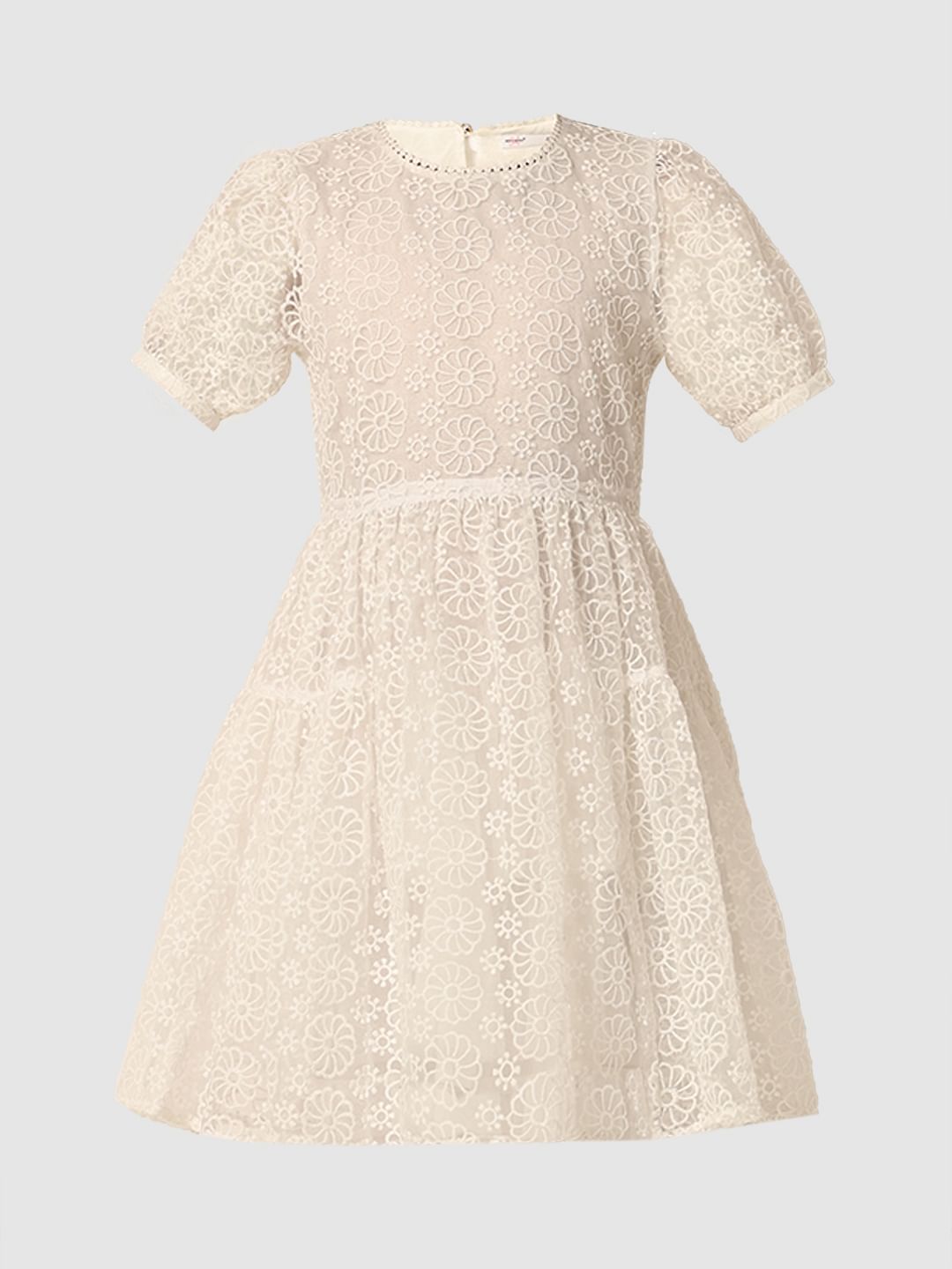 Girls White Floral Textured Dress