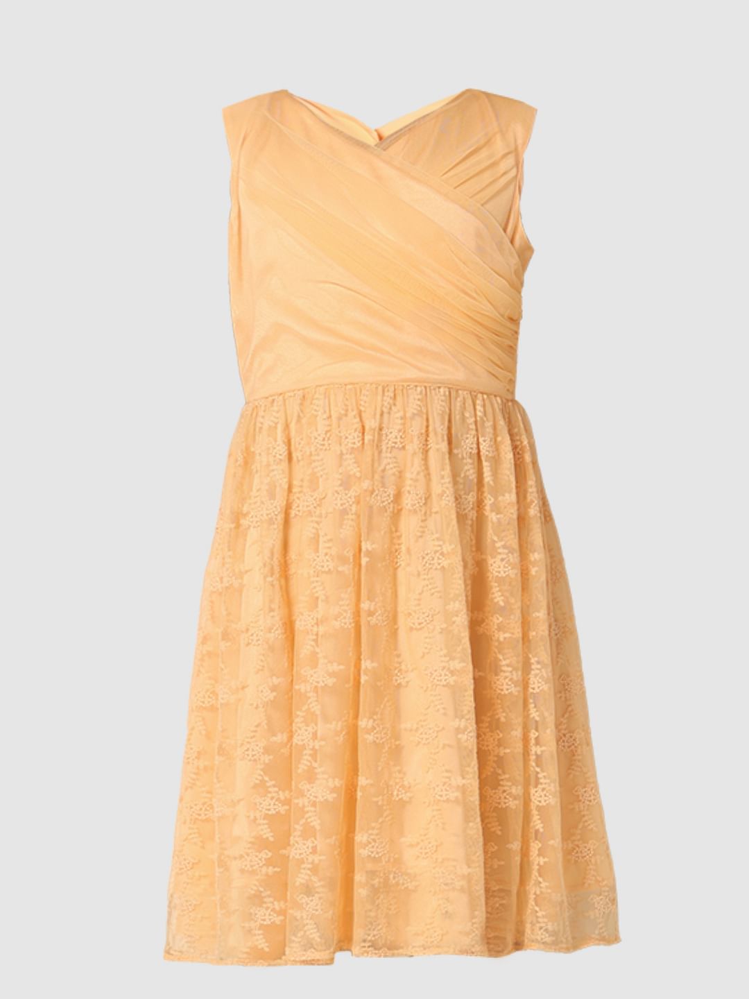 Girls Peach Fit & Flare Party Dress