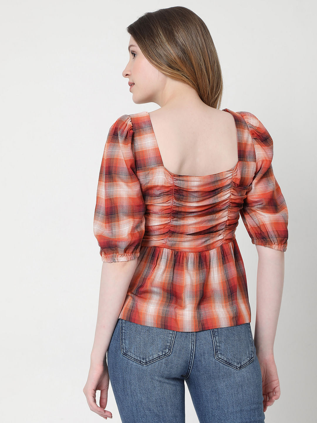 Orange Check Top