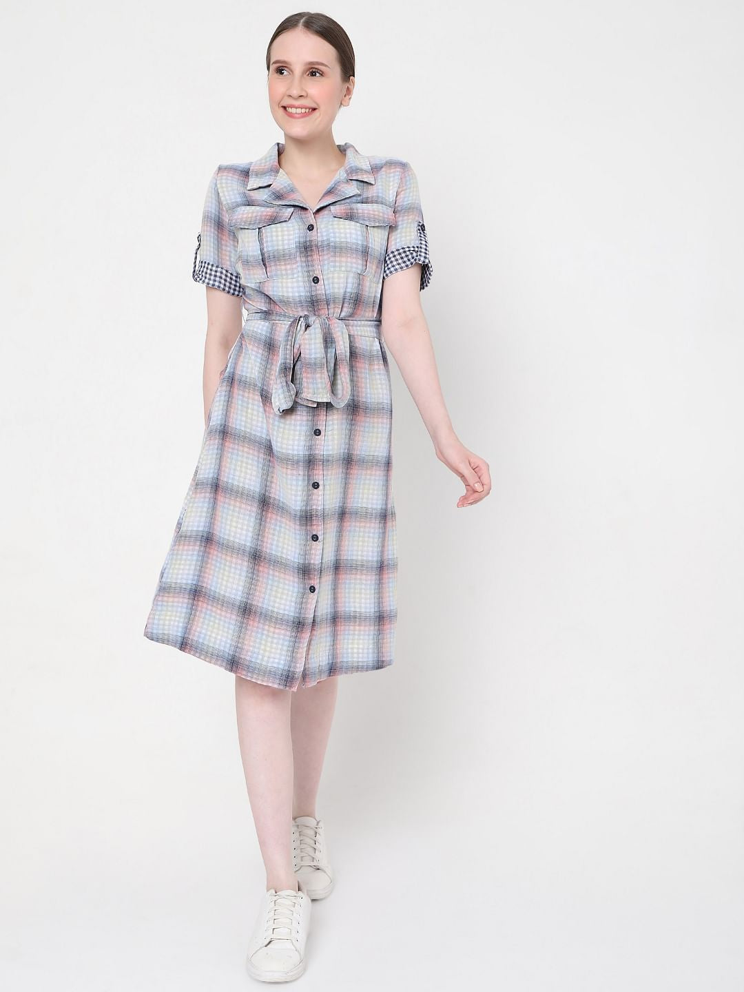 Blue Check Shirt Dress