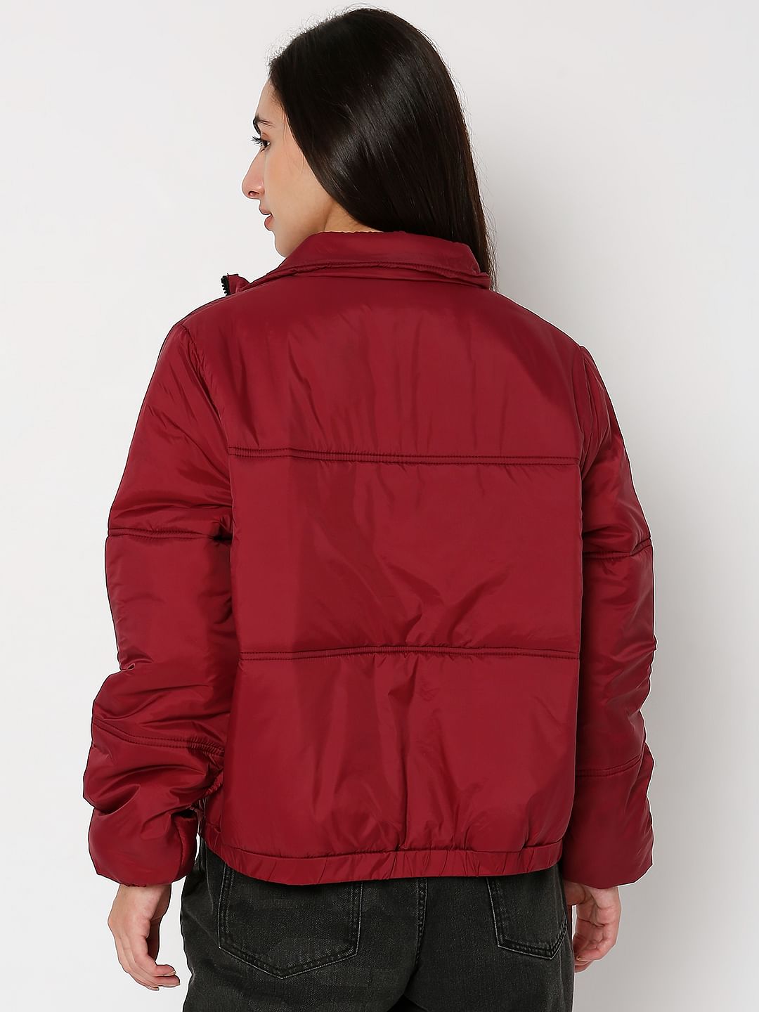 Dark Red High Neck Padded Jacket