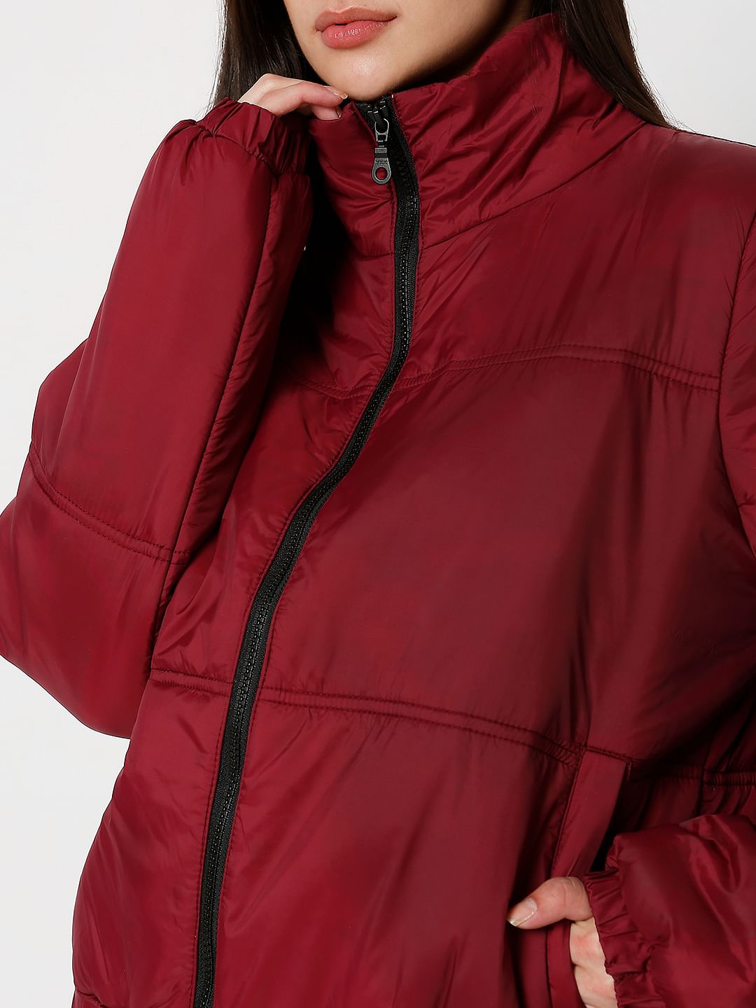 Dark Red High Neck Padded Jacket