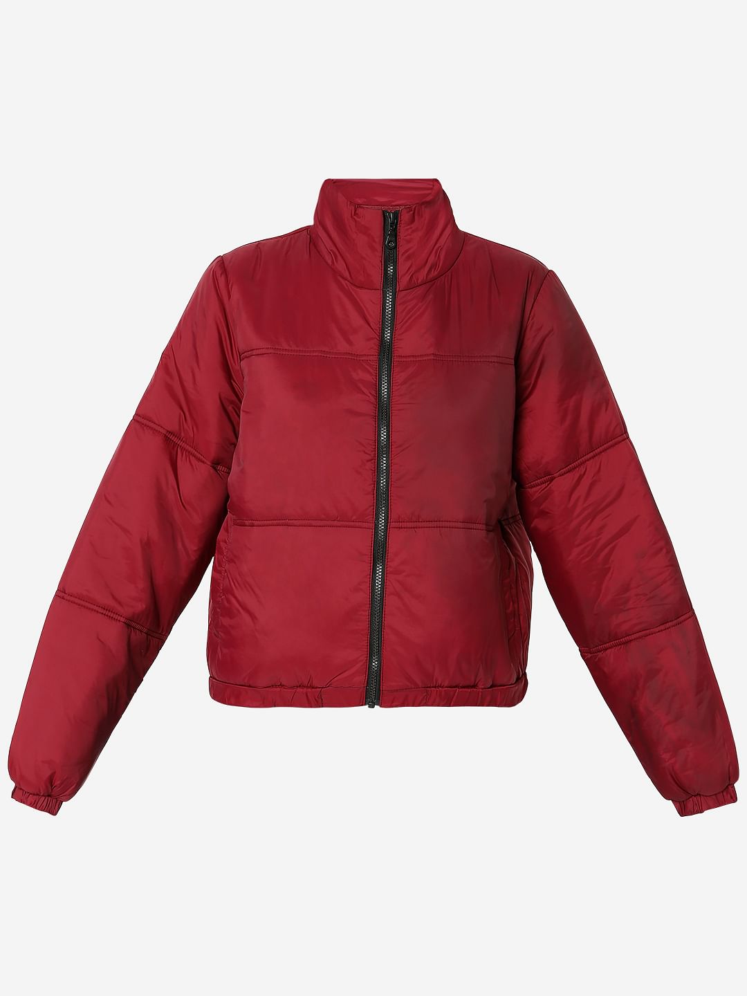 Dark Red High Neck Padded Jacket