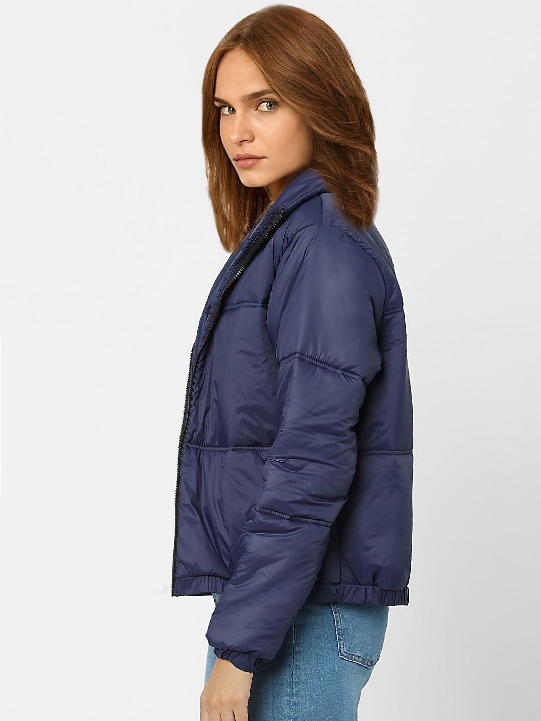 Dark Blue High Neck Padded Jacket