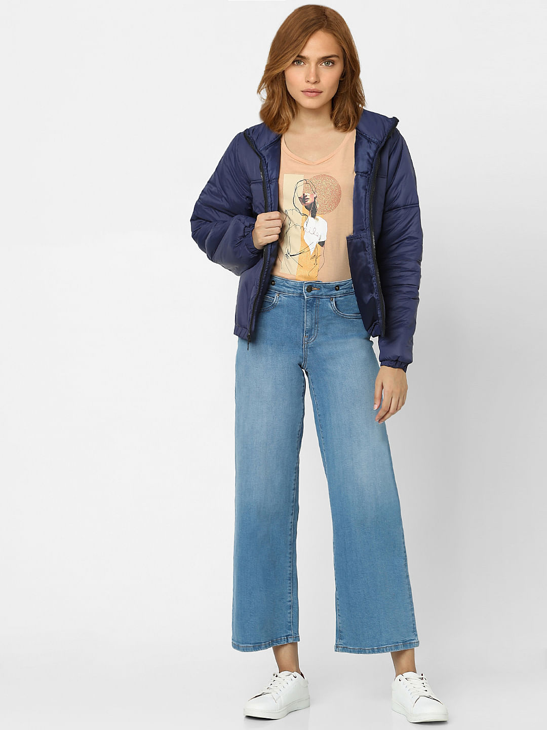 Dark Blue High Neck Padded Jacket