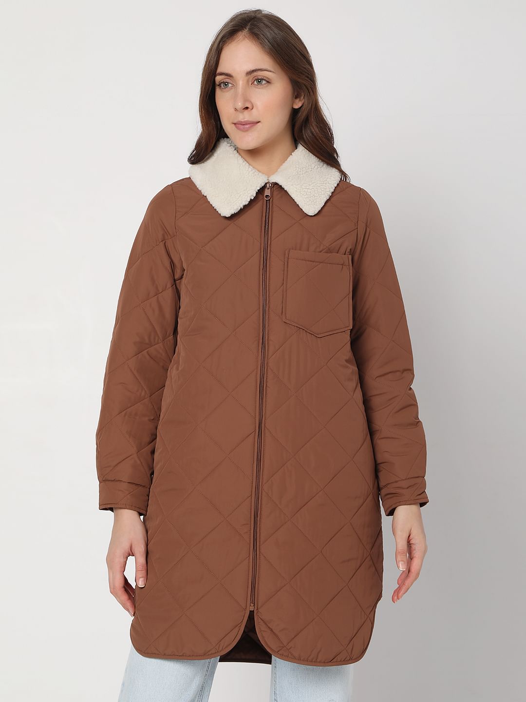 Brown Sherpa Collar Puffer Jacket