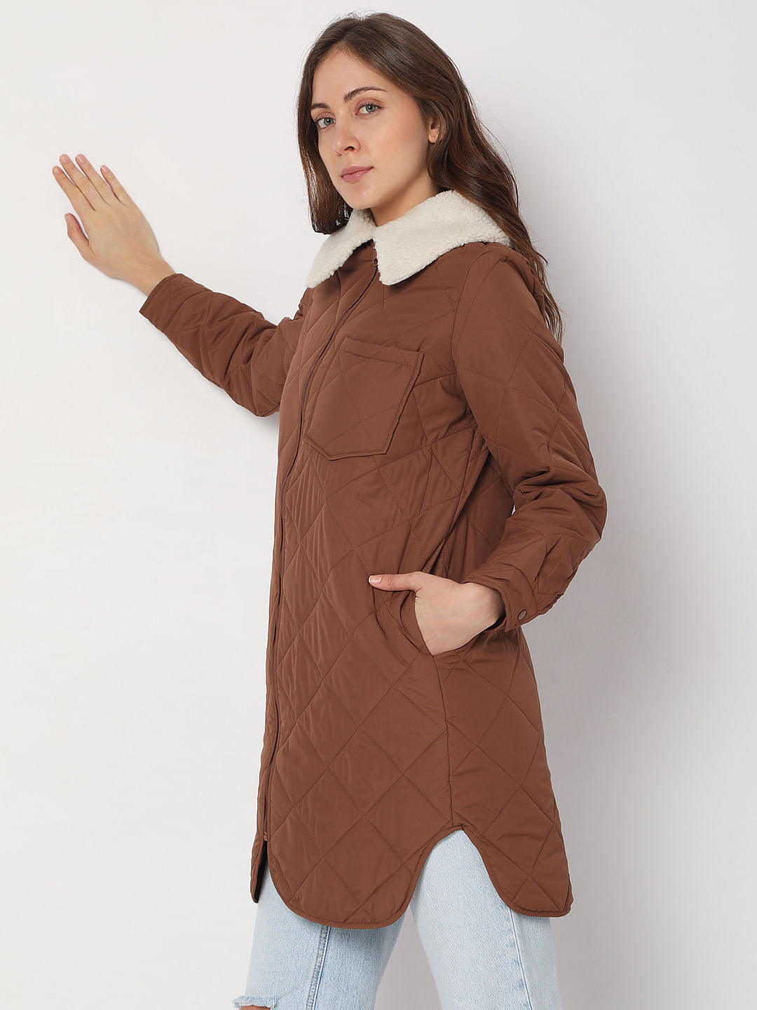 Brown Sherpa Collar Puffer Jacket