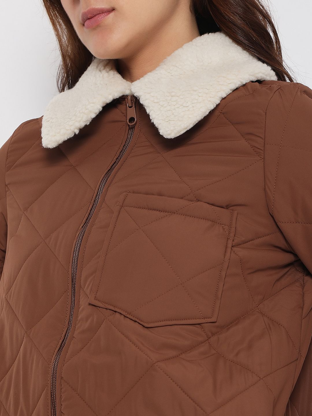 Brown Sherpa Collar Puffer Jacket