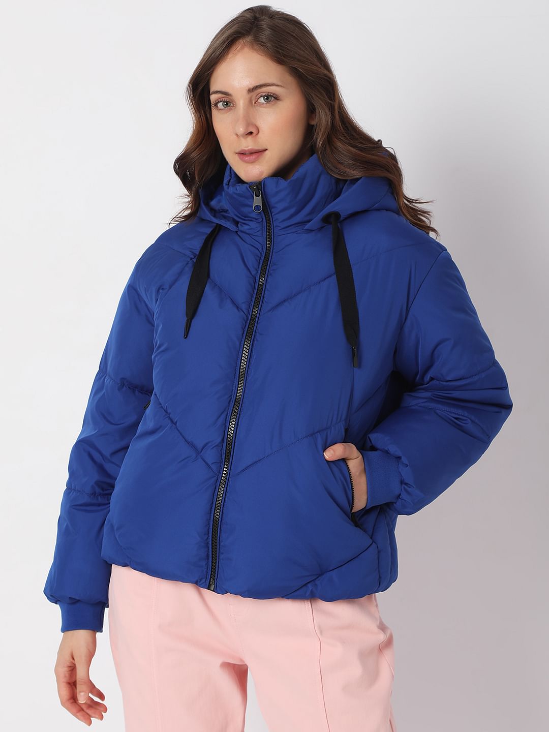 Blue Hooded Puffer Jacket