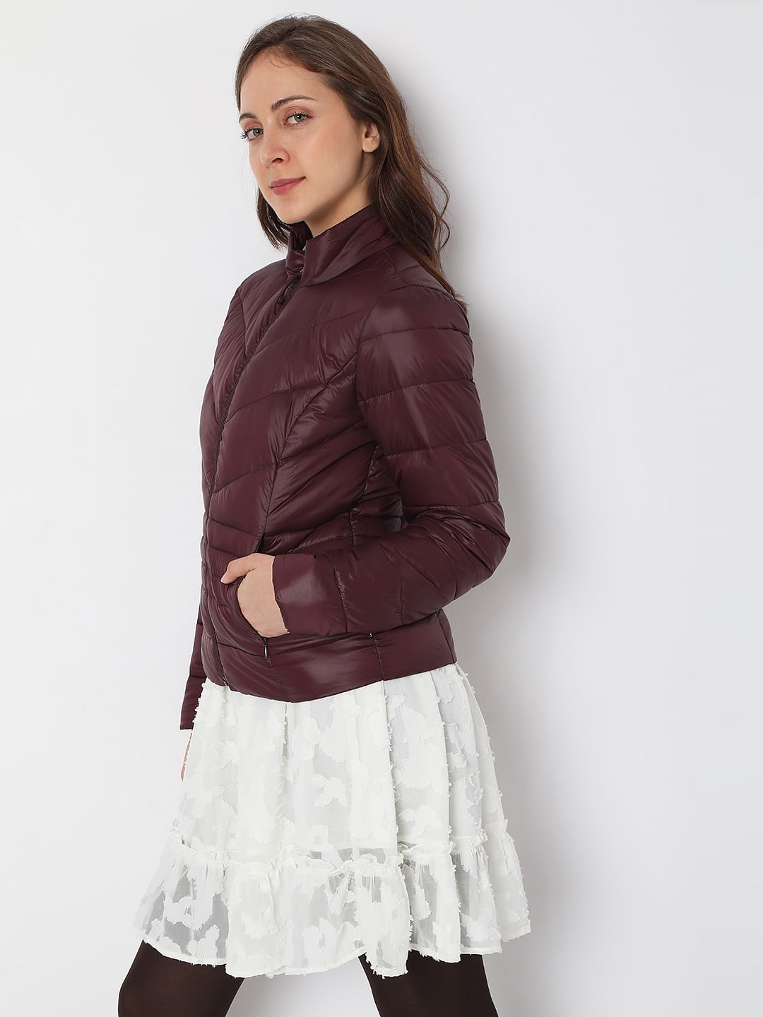 Burgundy Short Puffer Jacket