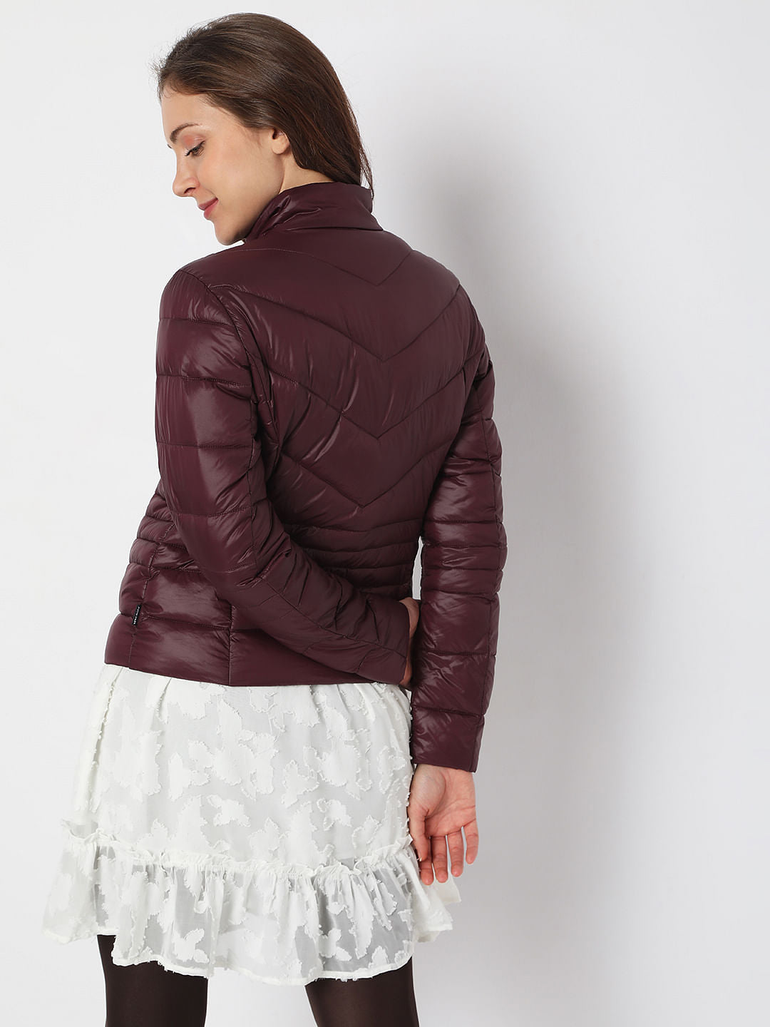 Burgundy Short Puffer Jacket