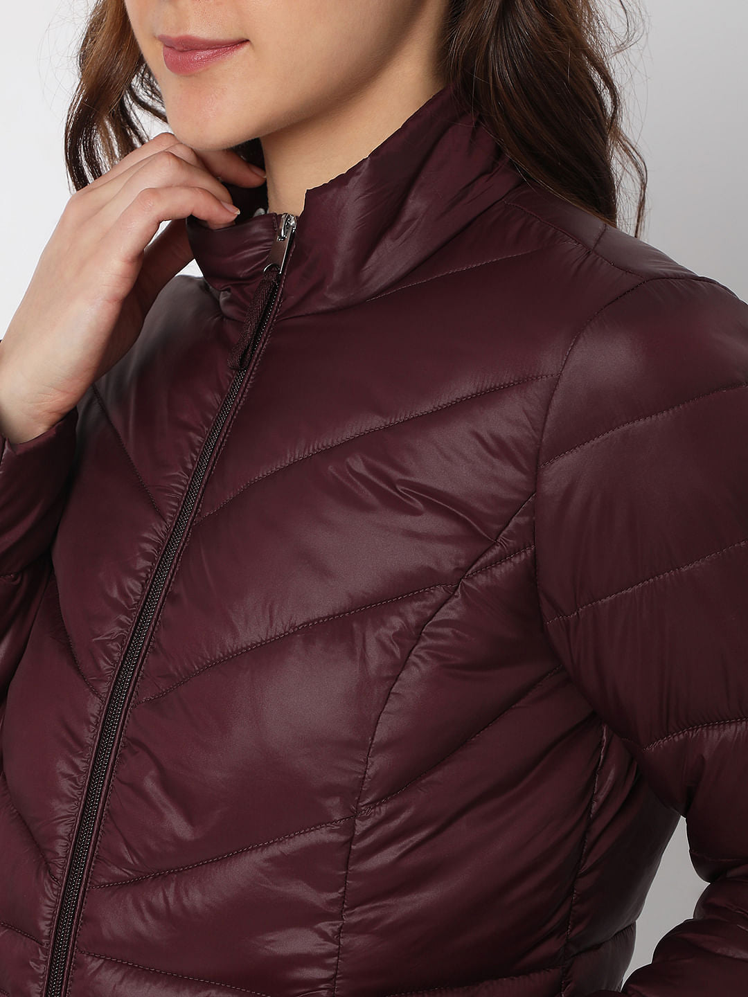 Burgundy Short Puffer Jacket
