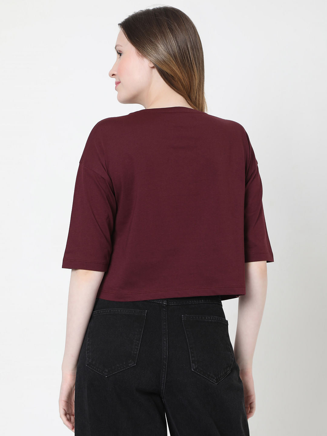 Maroon Slogan Print T-Shirt