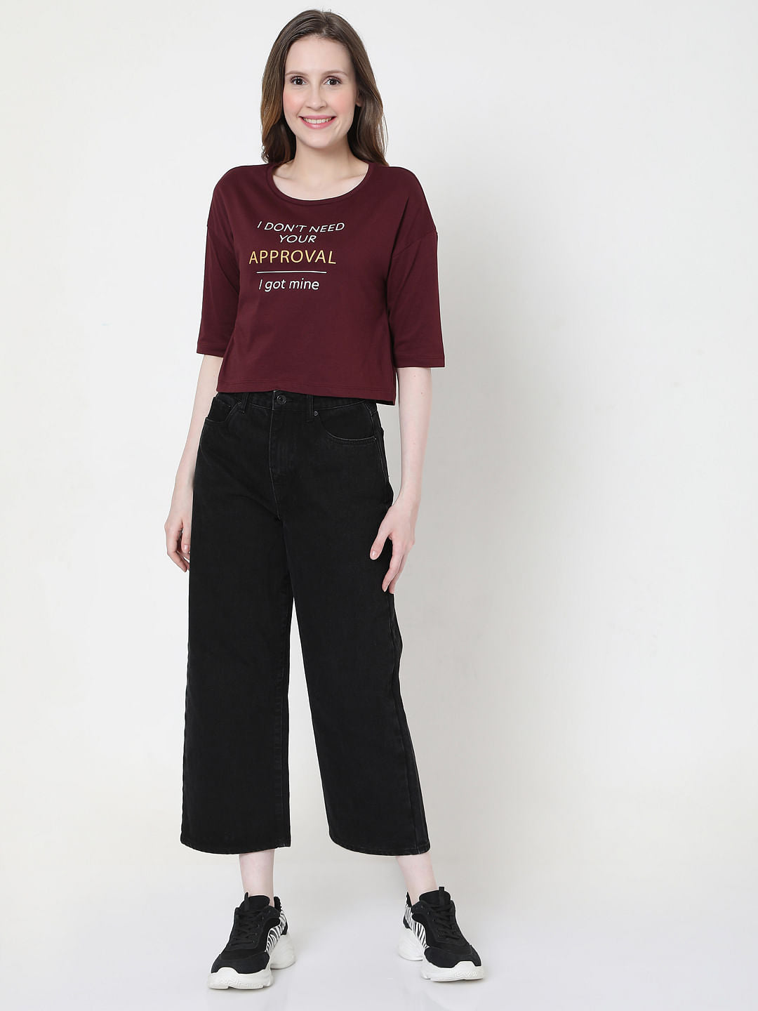 Maroon Slogan Print T-Shirt