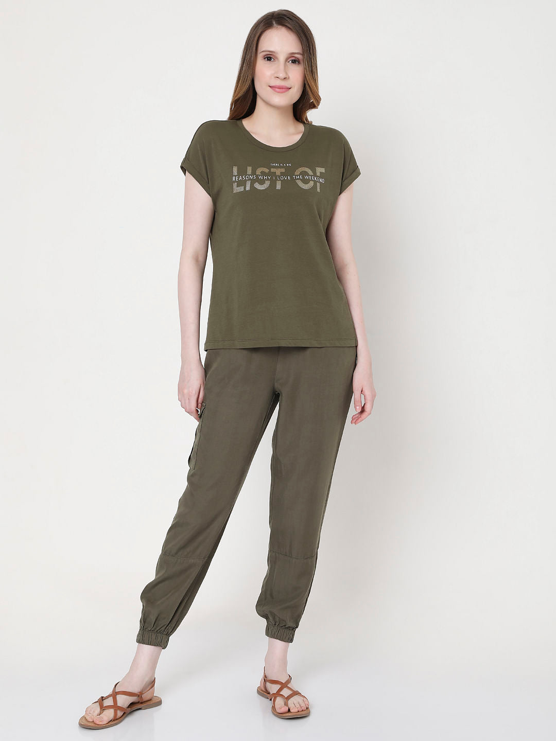 Green Slogan Print T-Shirt