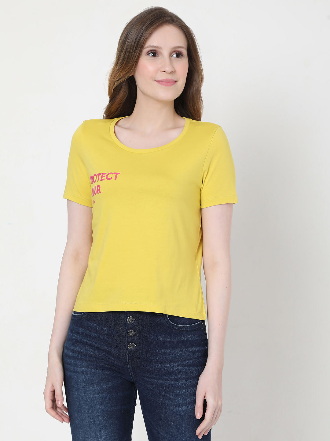 Yellow Slogan Print T-Shirt