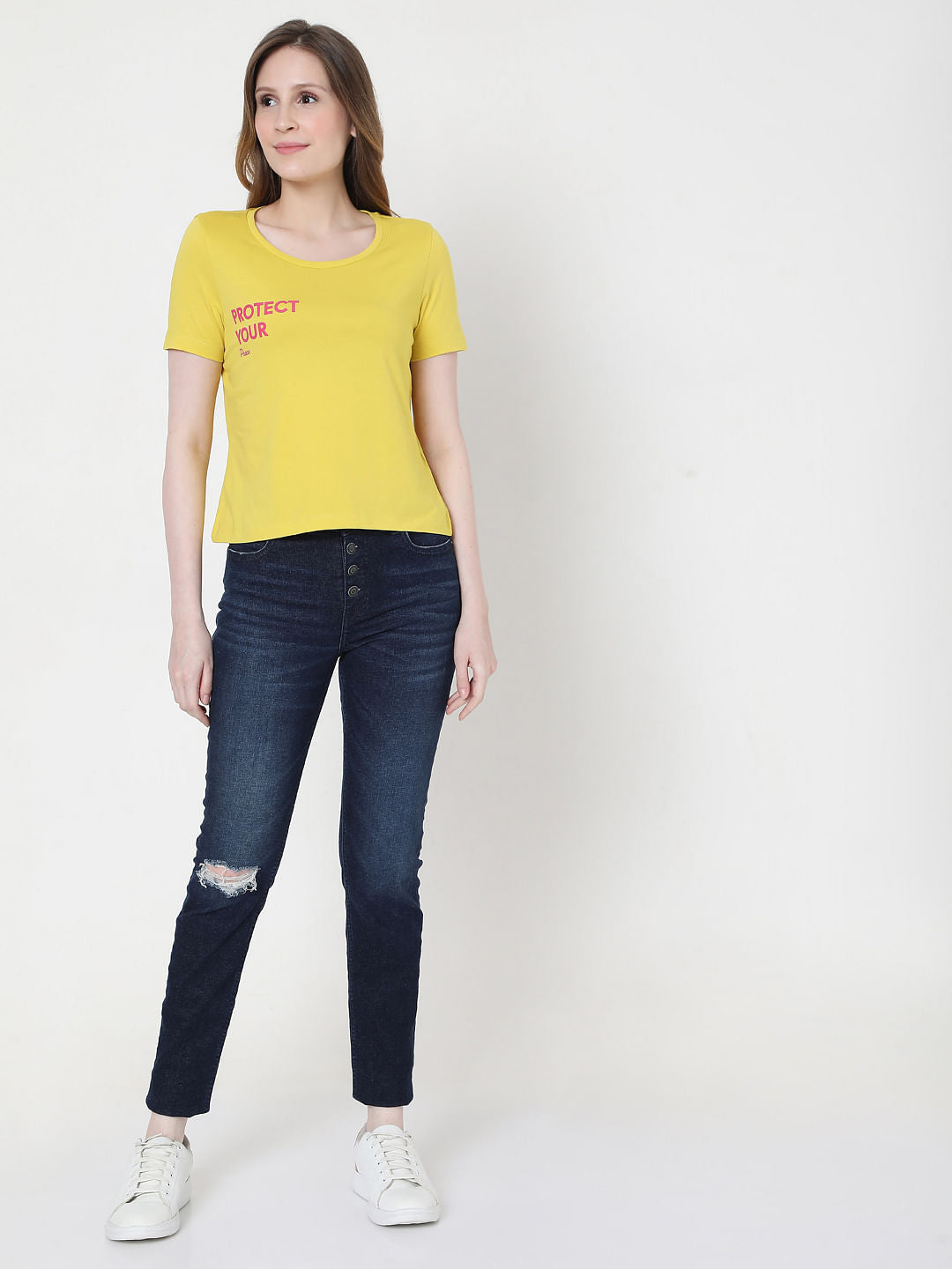Yellow Slogan Print T-Shirt