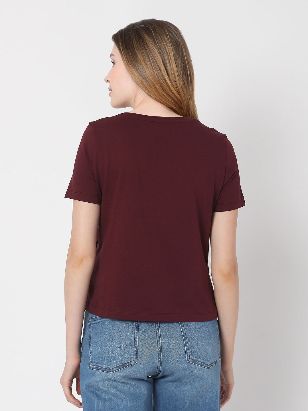 Maroon Slogan Print T-Shirt