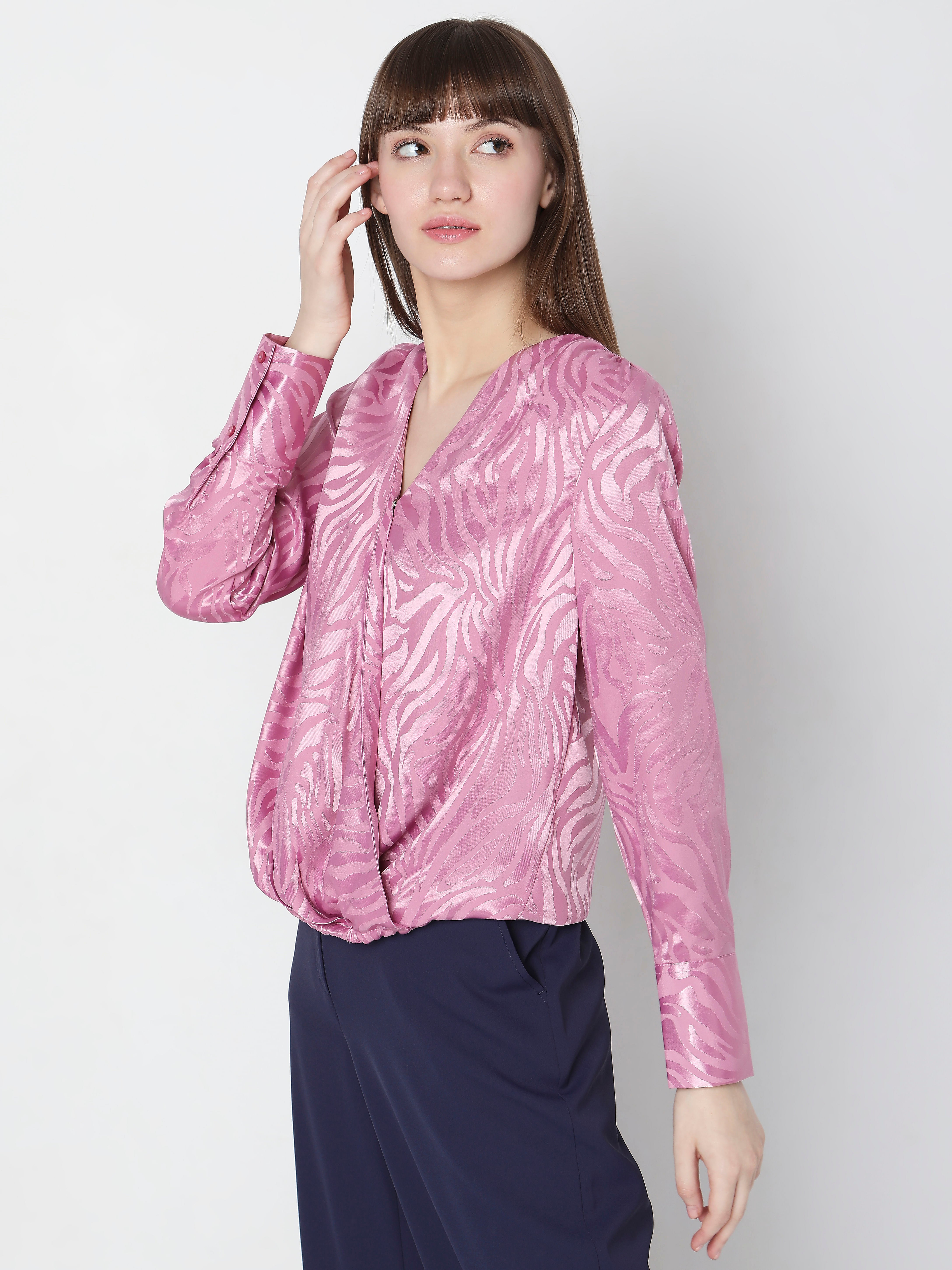 Pink Printed Overlap Top