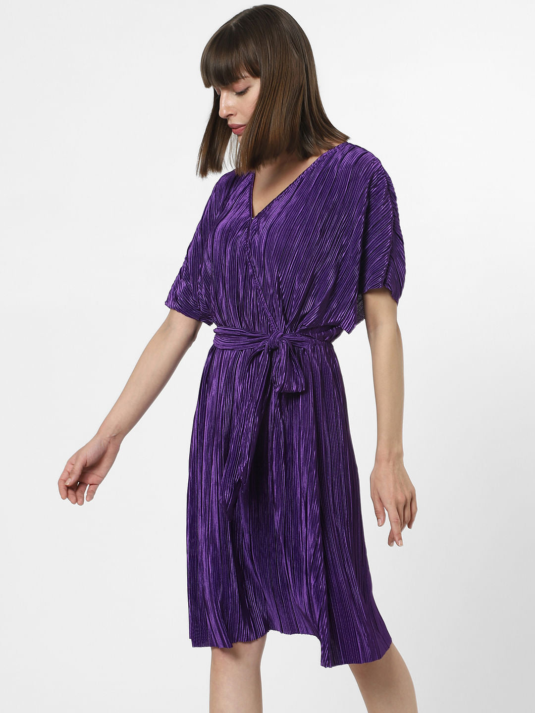 Purple Plisse Fit & Flare Dress