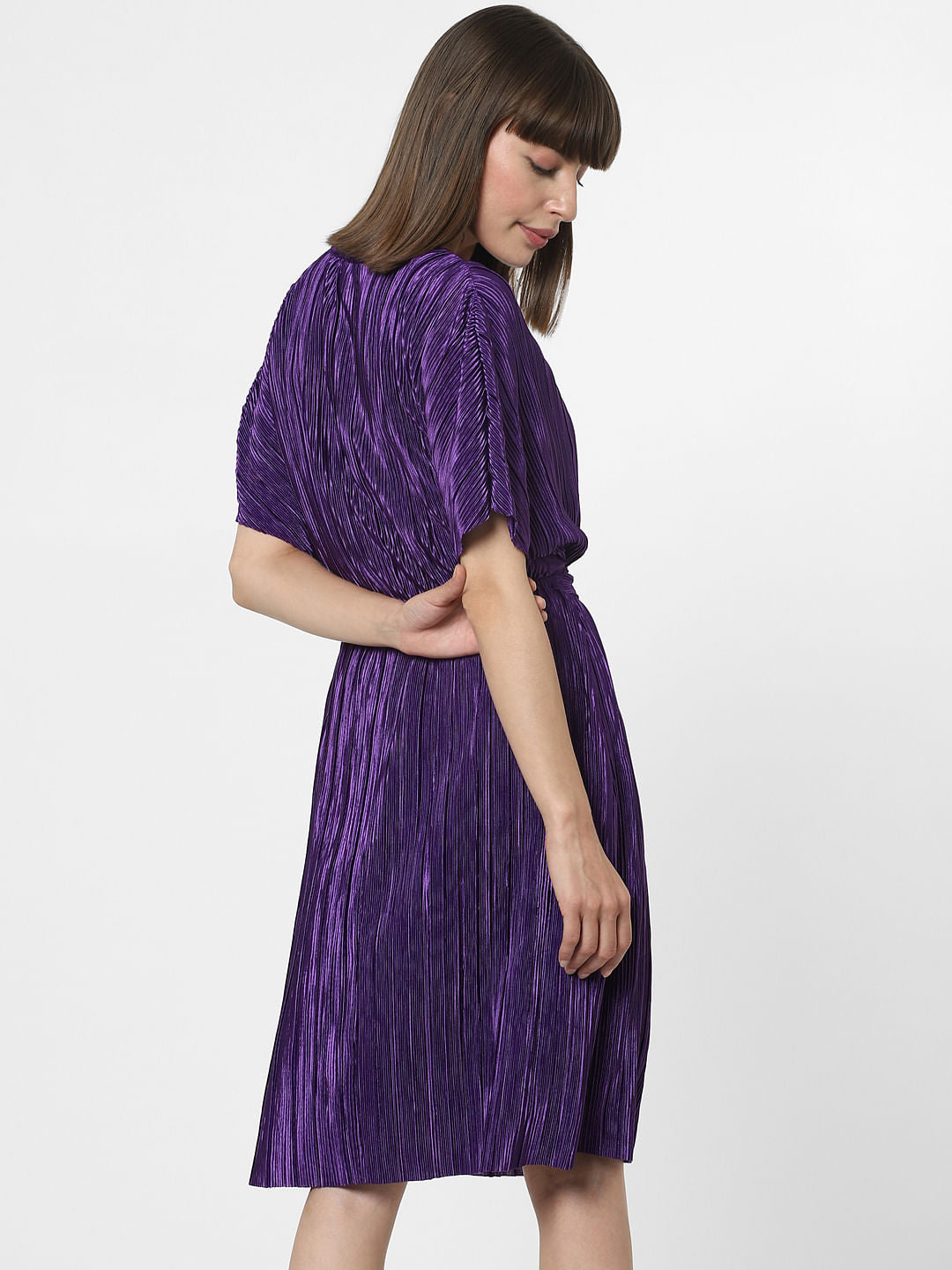Purple Plisse Fit & Flare Dress