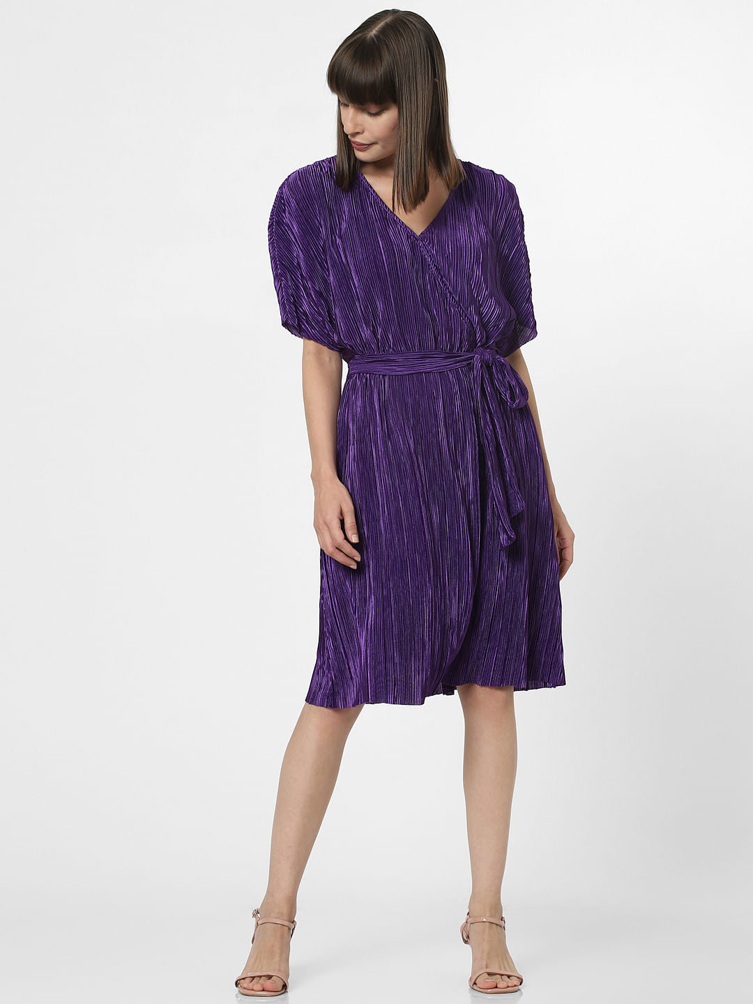 Purple Plisse Fit & Flare Dress