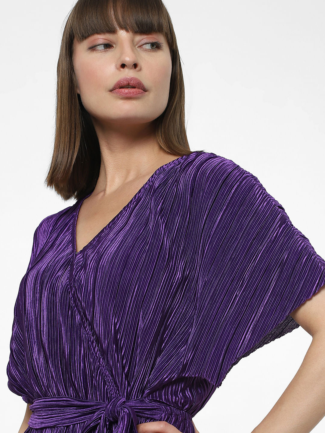 Purple Plisse Fit & Flare Dress