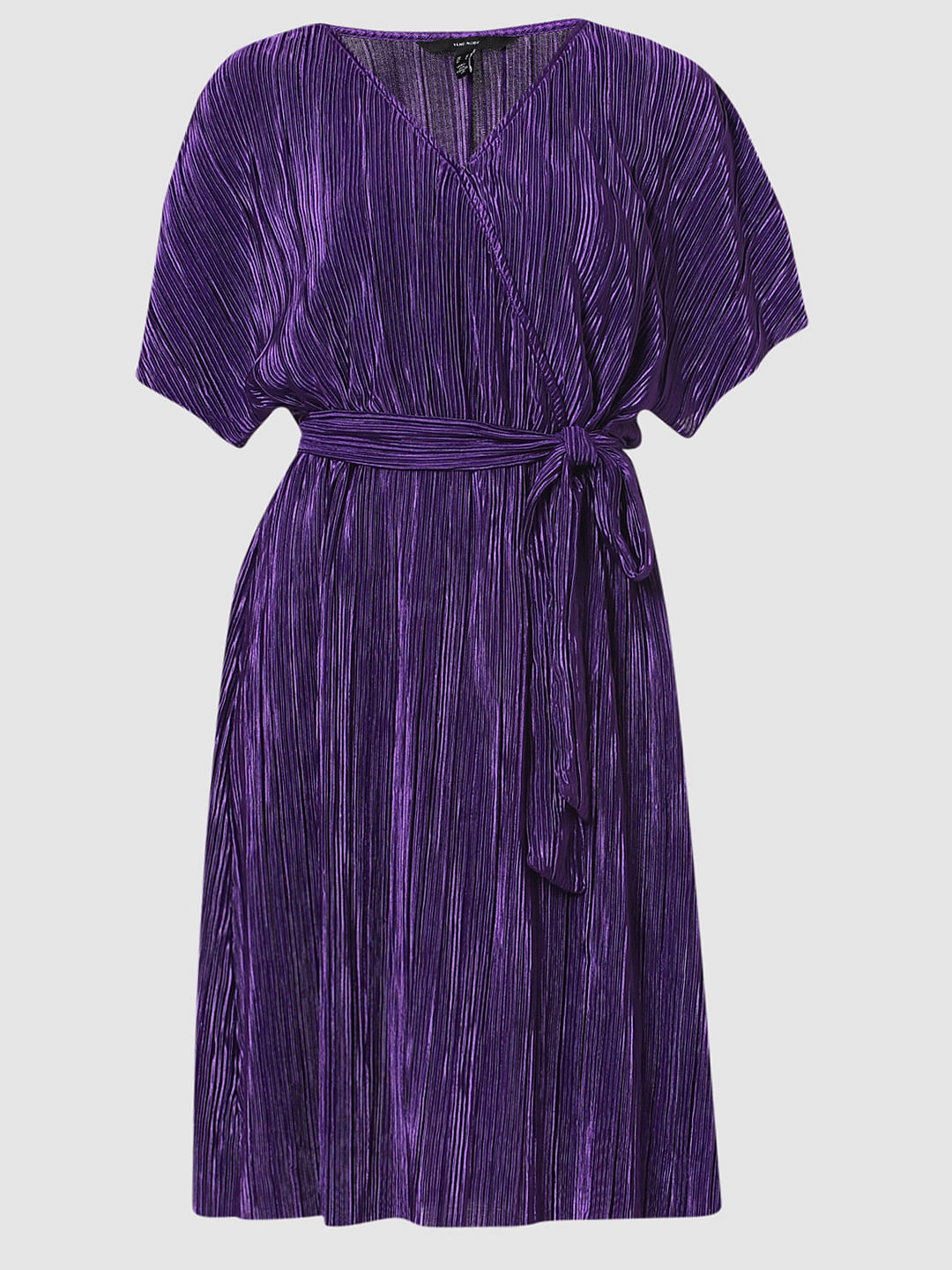 Purple Plisse Fit & Flare Dress
