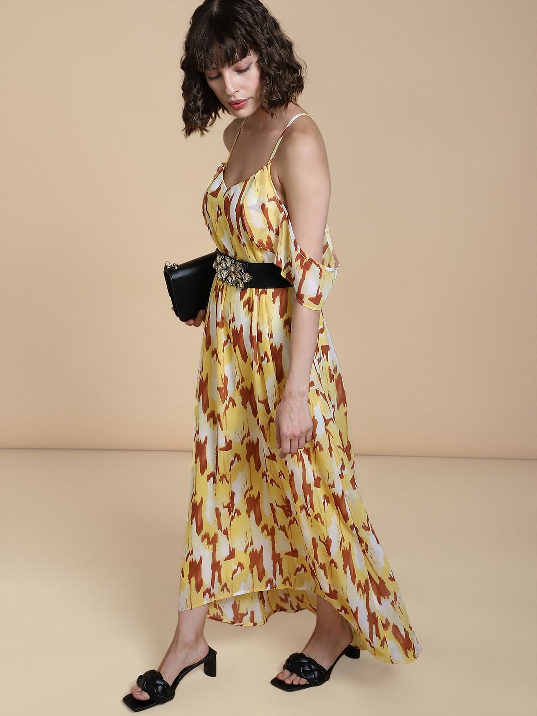 Yellow Abstract Print Maxi Dress