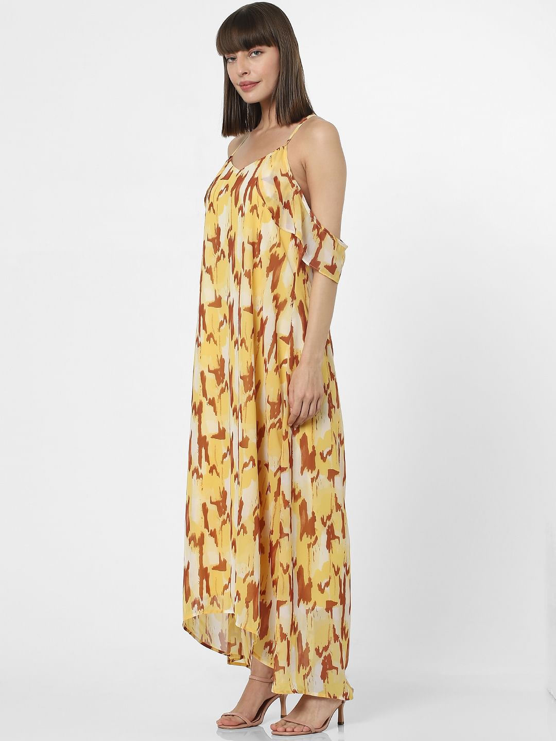 Yellow Abstract Print Maxi Dress
