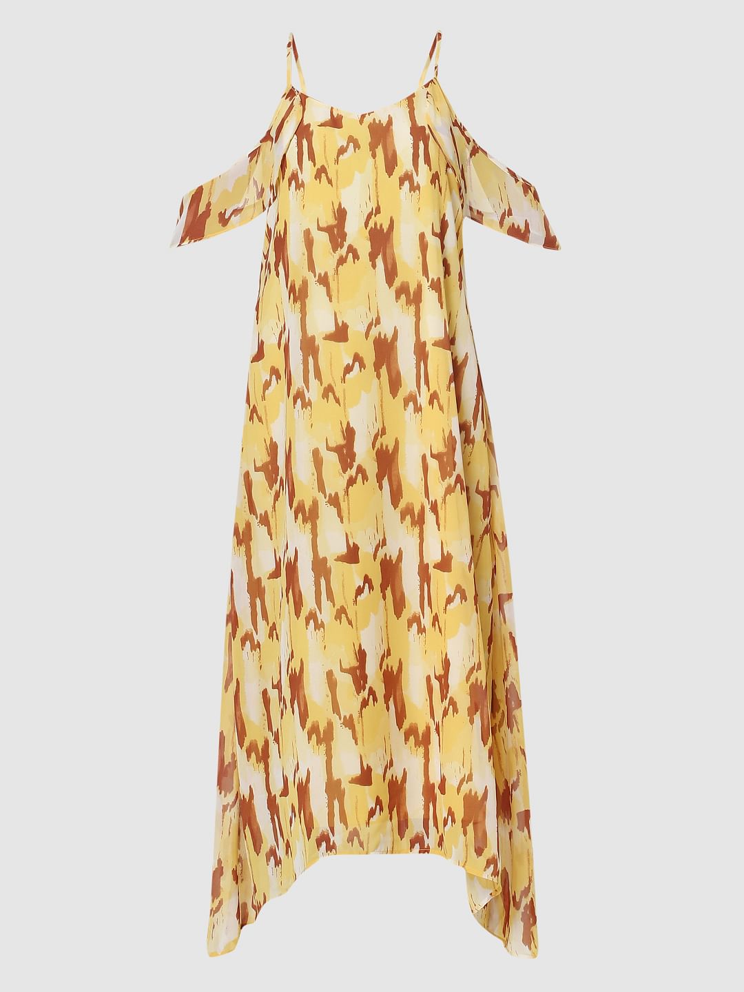 Yellow Abstract Print Maxi Dress