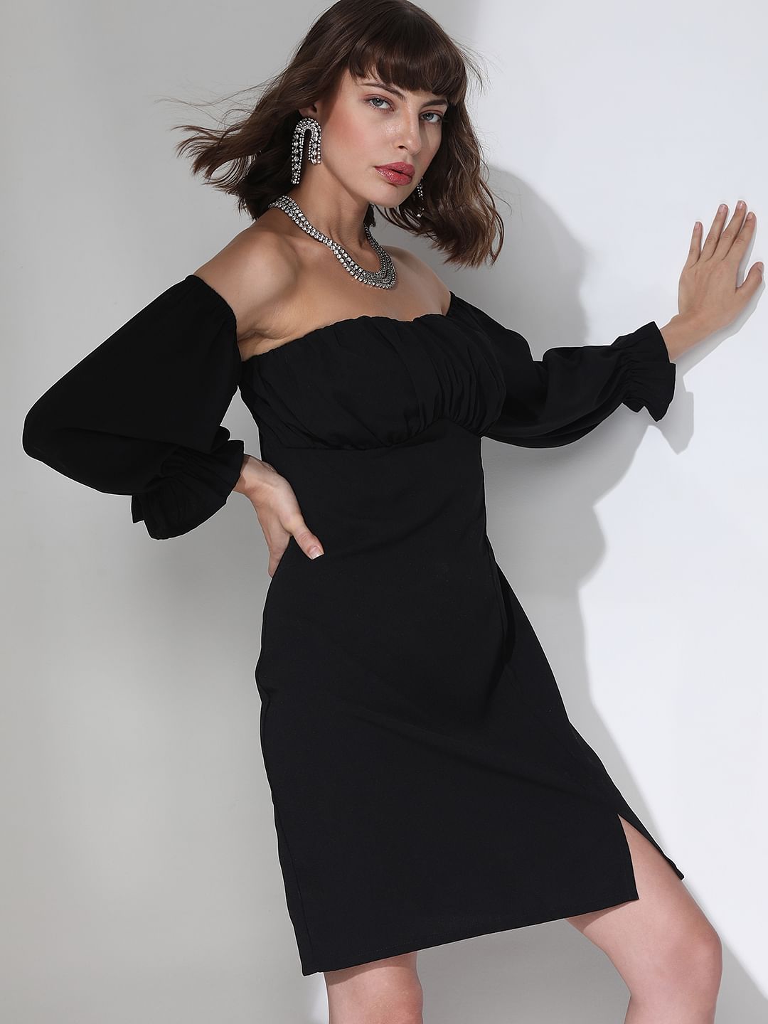 Black Off-Shoulder Short Dress