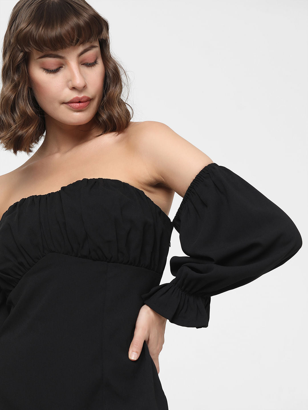 Black Off-Shoulder Short Dress