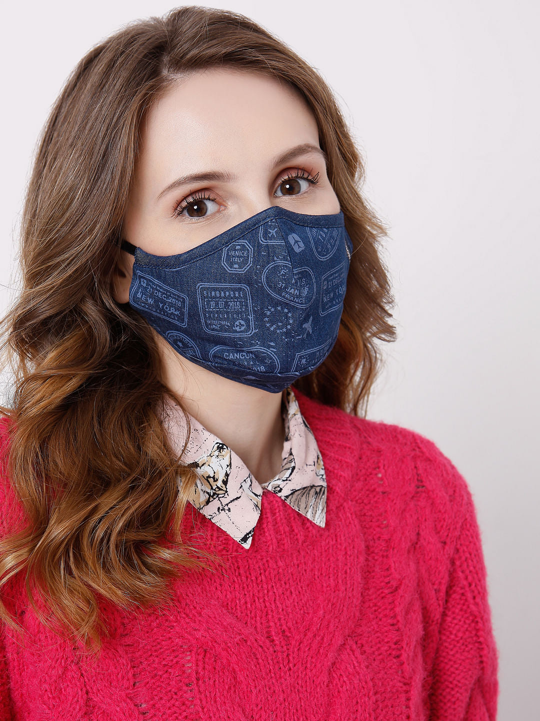 Blue Denim Printed Masks - Pack Of 2