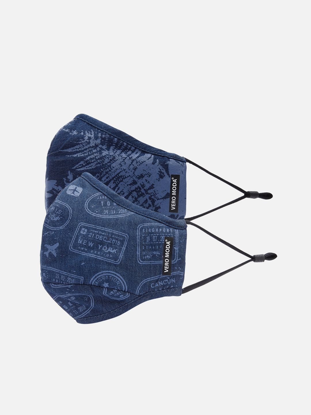 Blue Denim Printed Masks - Pack Of 2