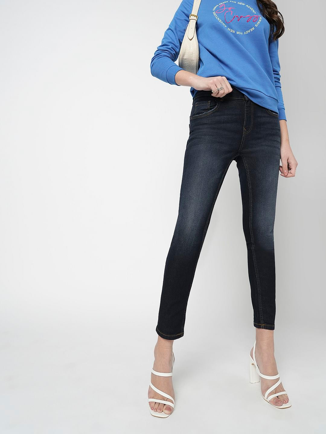 I.Scenery By Vero Moda Dark Blue Mid Rise Washed Wendy Skinny Jeans