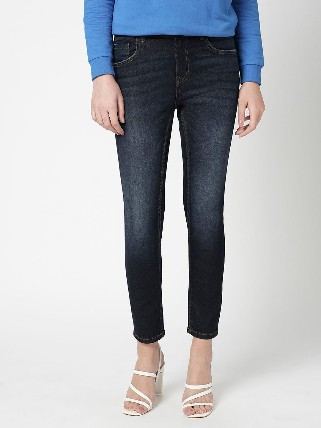I.Scenery By Vero Moda Dark Blue Mid Rise Washed Wendy Skinny Jeans