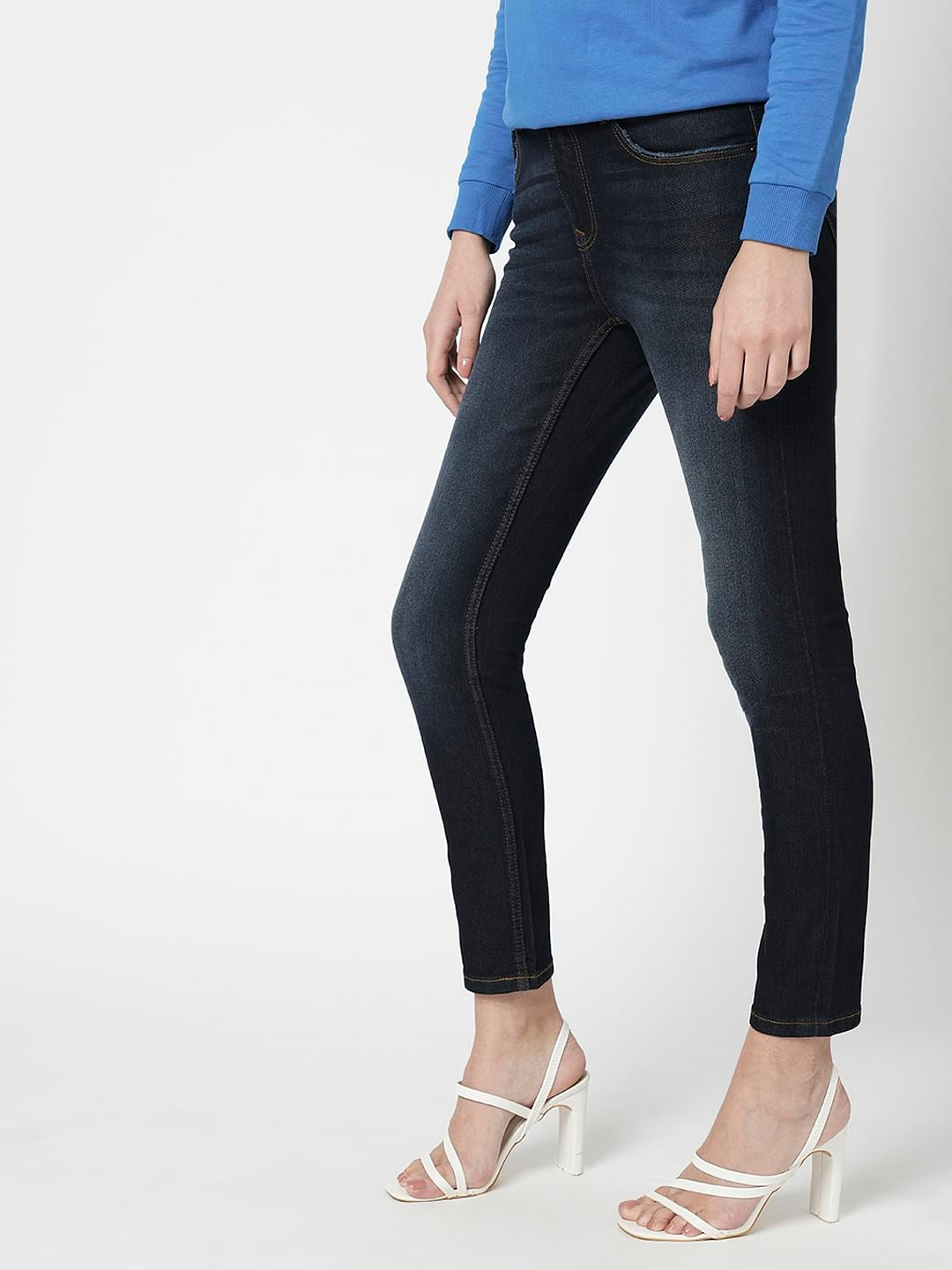I.Scenery By Vero Moda Dark Blue Mid Rise Washed Wendy Skinny Jeans