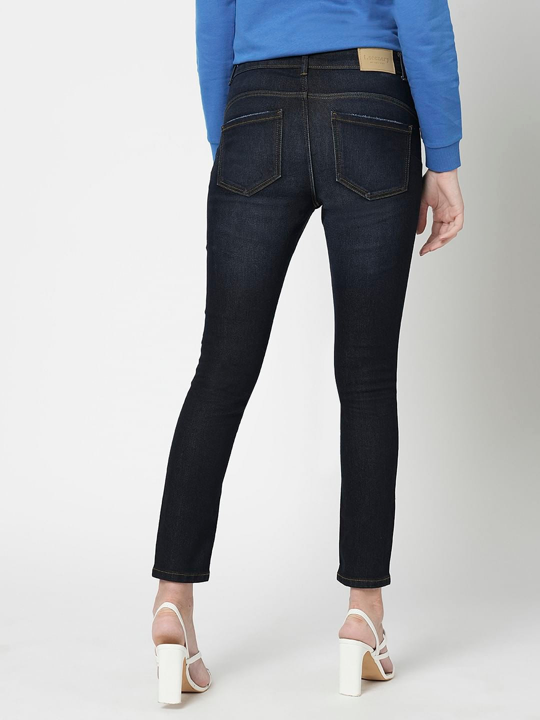 I.Scenery By Vero Moda Dark Blue Mid Rise Washed Wendy Skinny Jeans