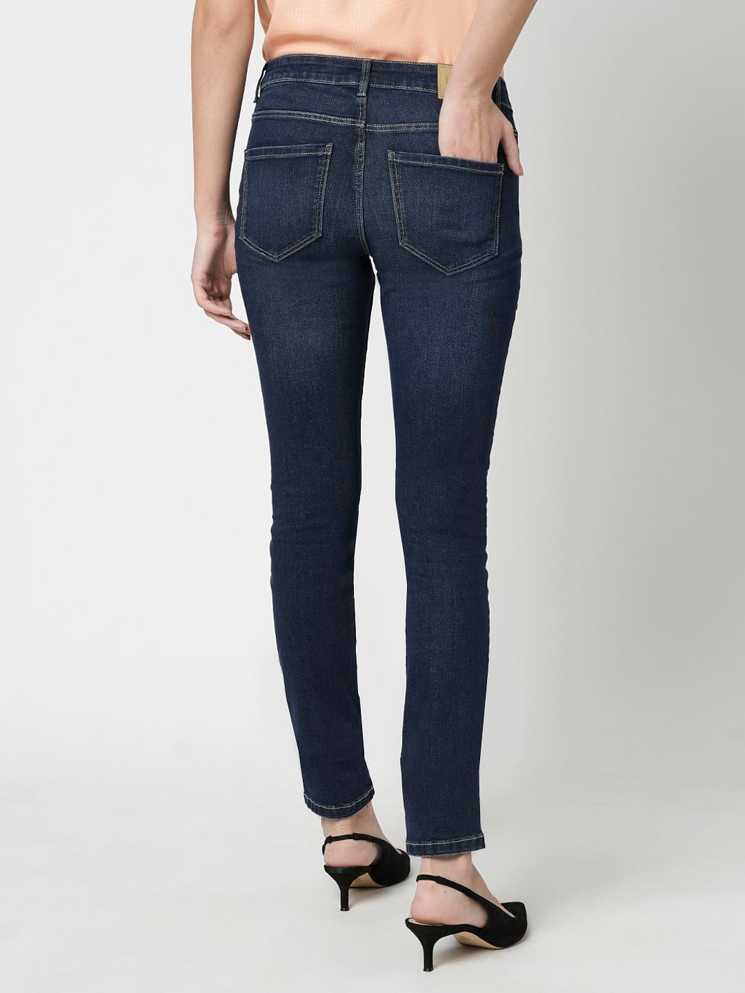 I.Scenery By Vero Moda Dark Blue Mid Rise Distressed Wendy Skinny Jeans