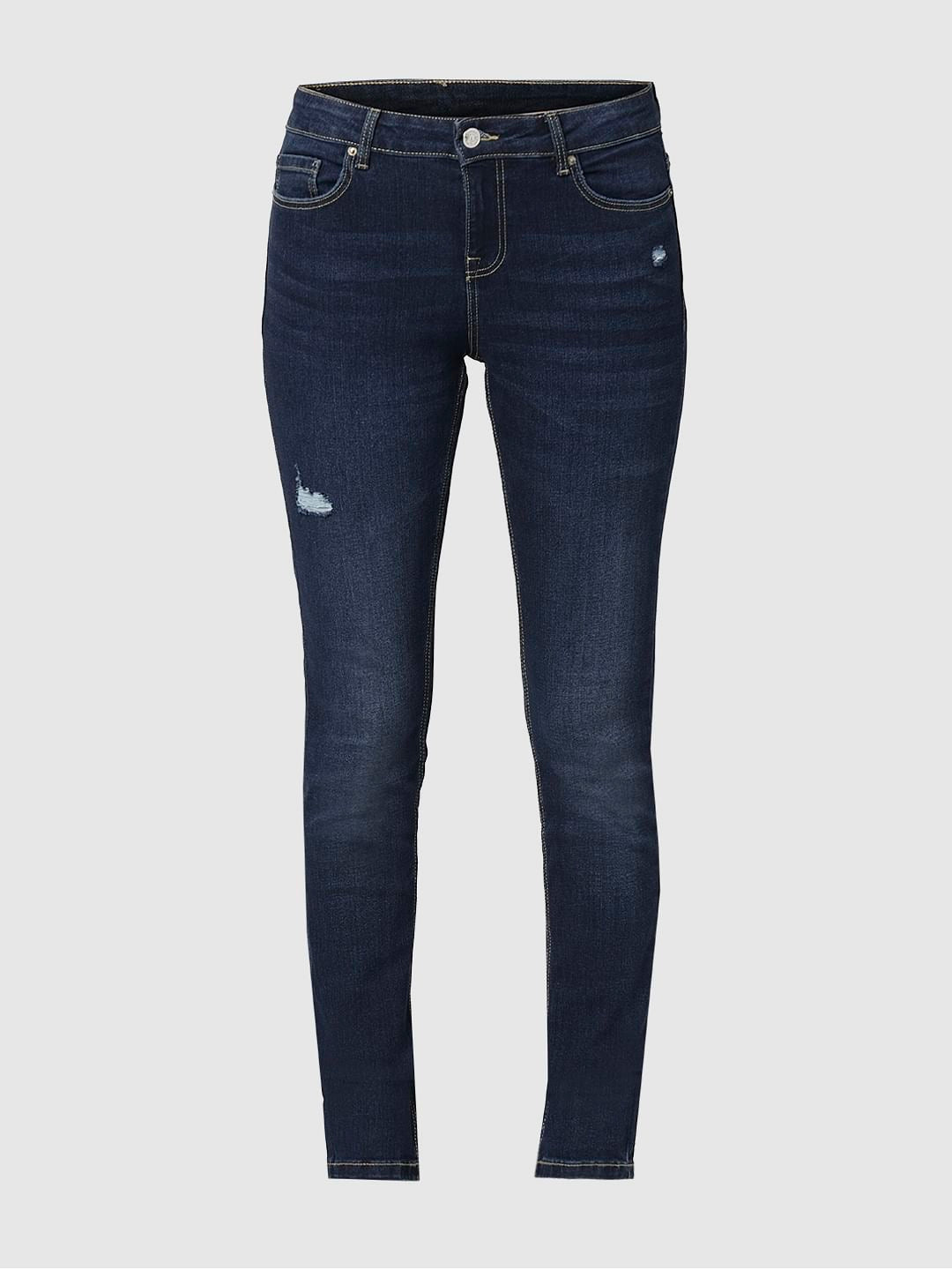I.Scenery By Vero Moda Dark Blue Mid Rise Distressed Wendy Skinny Jeans