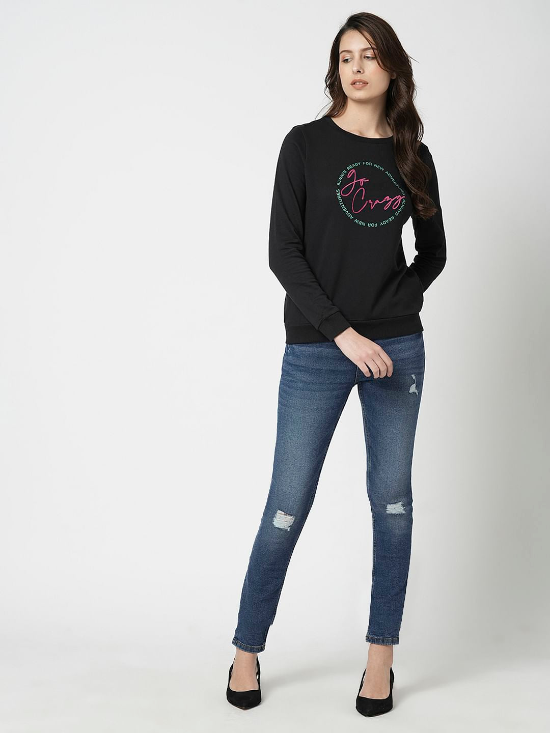 I.Scenery By Vero Moda Blue Mid Rise Distressed Skinny Jeans