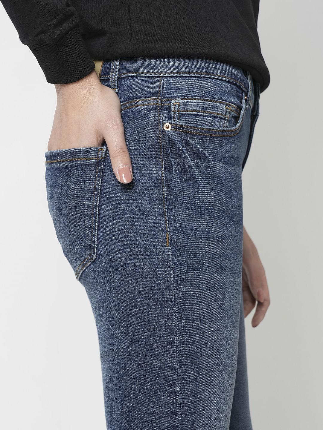 I.Scenery By Vero Moda Blue Mid Rise Distressed Skinny Jeans